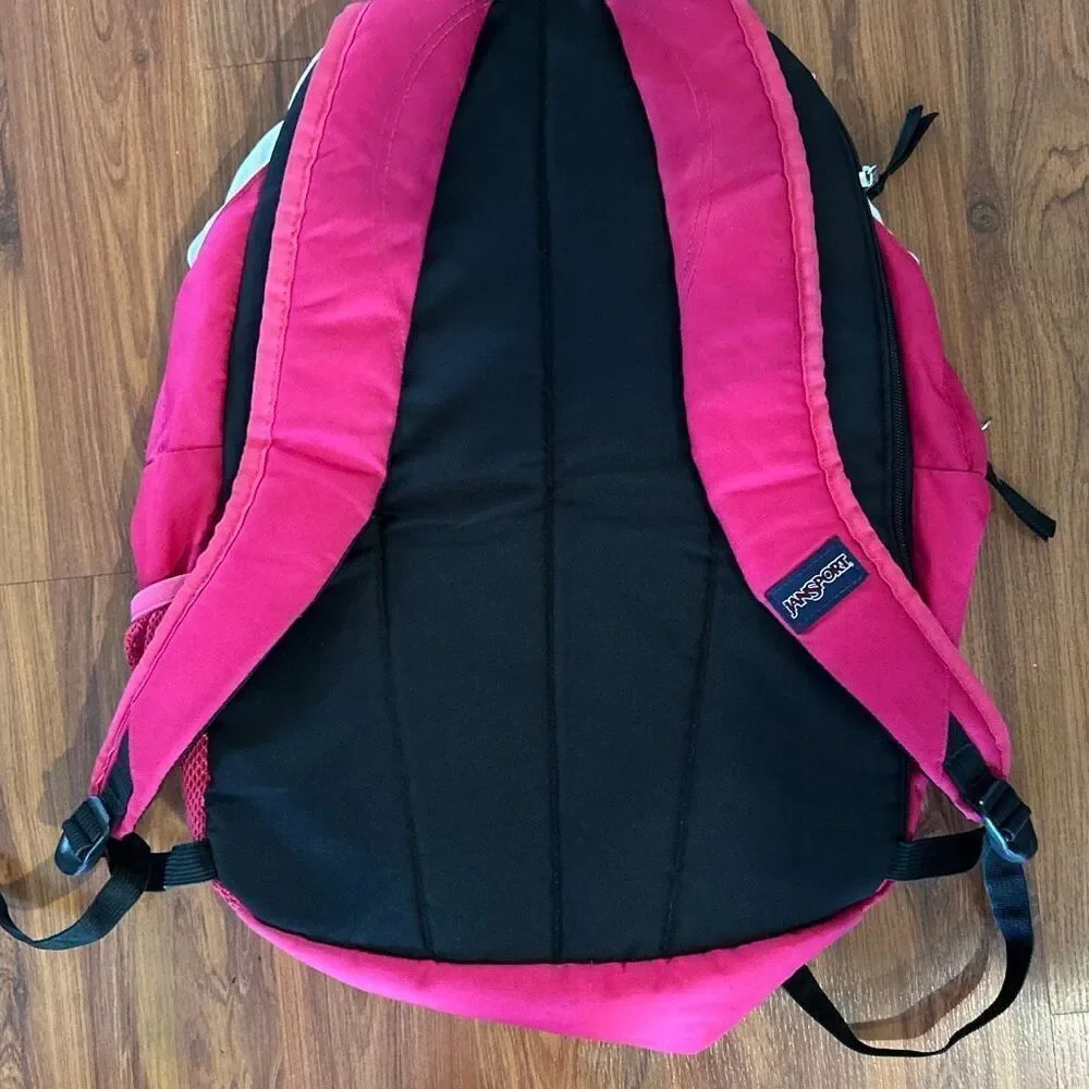Jansport pink white black large backpack multi pocket